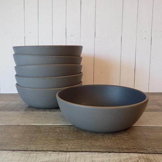 Vintage Health Ceramics Coupe Cereal Bowl Gray and Tan Bowls Set of 6 Stoneware Pottery