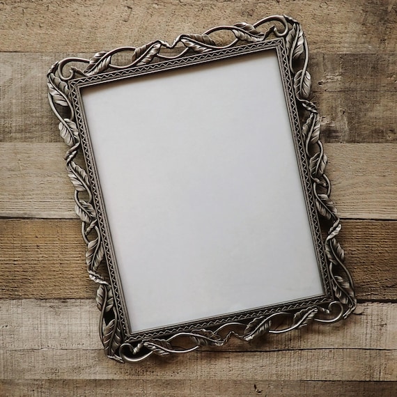 Vintage Silver Metal 8x10 Picture Photo Frame Scroll Leaf Design 8 x 10 Size Smooth Scroll Design