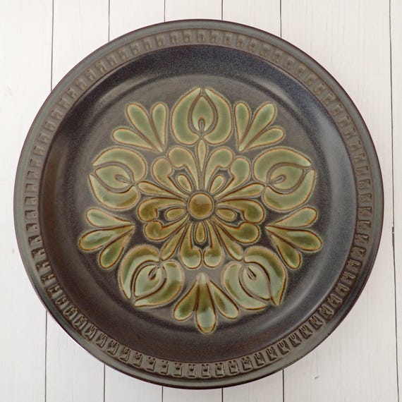 Vintage Crown Royal KASHMIR Stoneware Dinner Set of 6 Plate Blue Gray with Green Modern Flower Design Stonecraft Japan