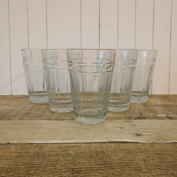 Vintage Longaberger Glassware WOVEN TRADITIONS Clear 8 oz. Tumbler Set of 5 Flat Tumblers Drinking Glass