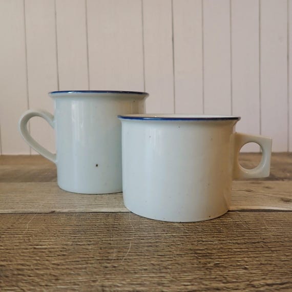 Vintage Dansk BLUE MIST Mug Coffee Cup Set of 2 White Stoneware with Blue Band