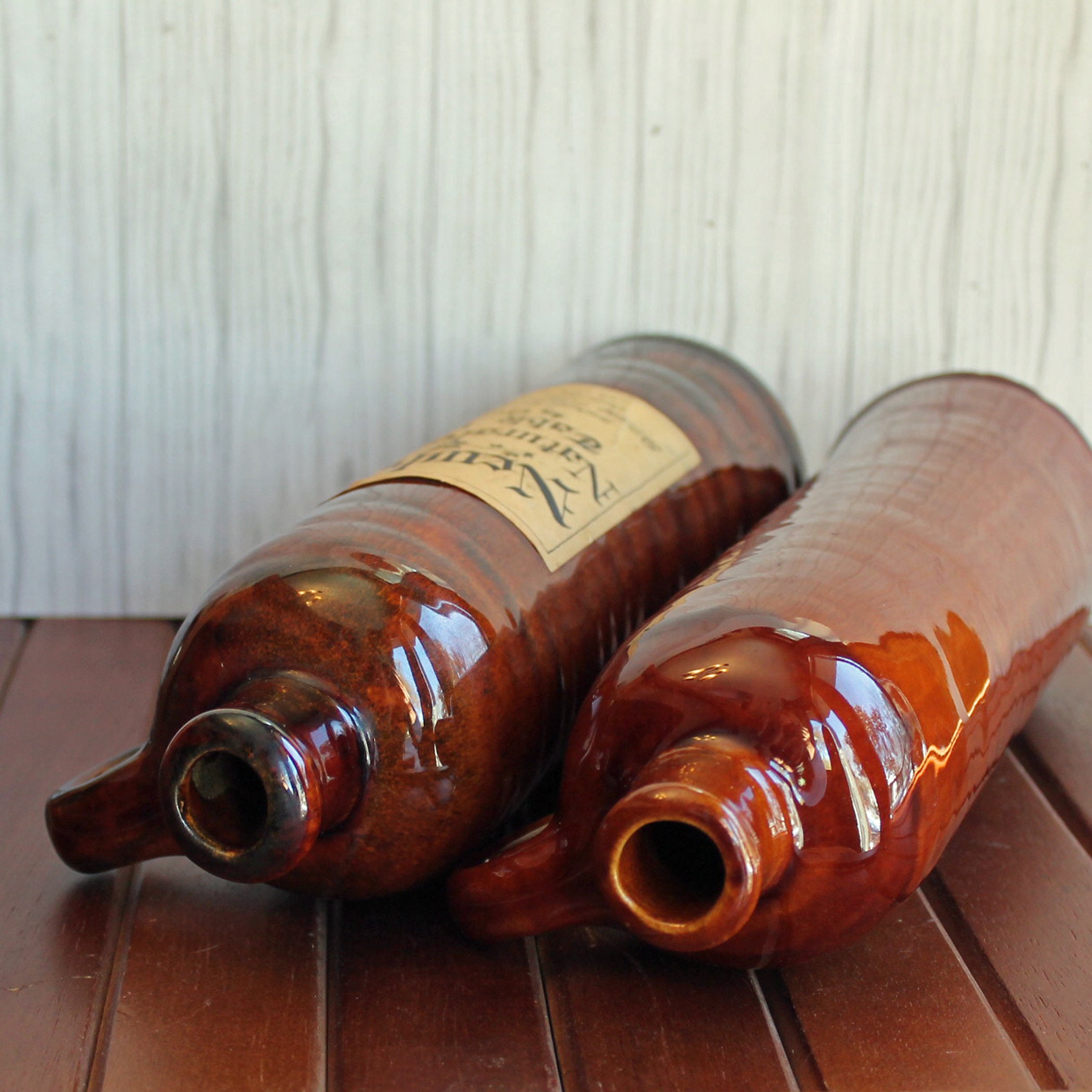 Vintage Brown Stoneware Wine Bottle Jug Set of 2 Ceramic Bottle