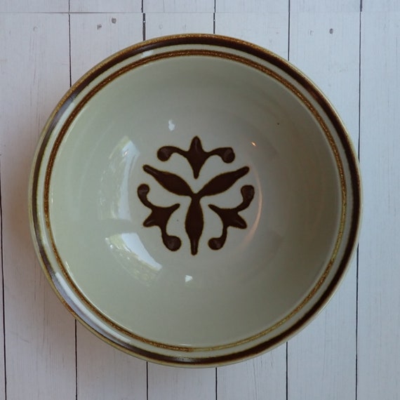 Vintage Casual Ceram Electra MALAGA Stoneware 7" Cereal Bowl Set of 4 or Set of 8 Bowls White Brown Floral Medallion Design