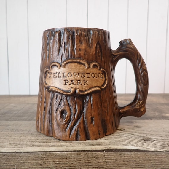 Vintage TreasureCraft Yellowstone National Park Souvenir Mug Wood Grain Ceramic Treasure Craft