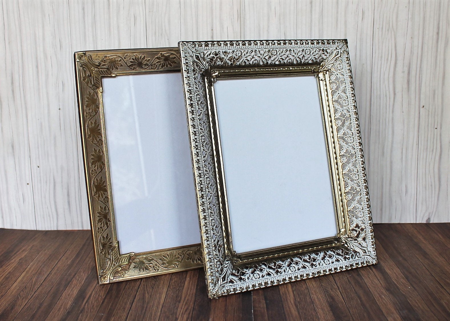 Vintage 5x7 Gold Metal Brass Colored Photo Picture Frame Set of 2