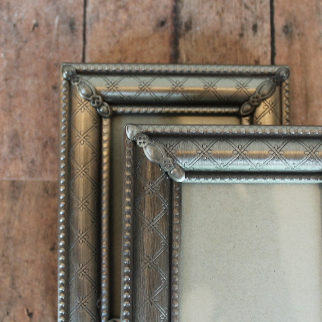 Vintage Silver Metal Photo Picture Frame 2x3 Set of 2 with Etched