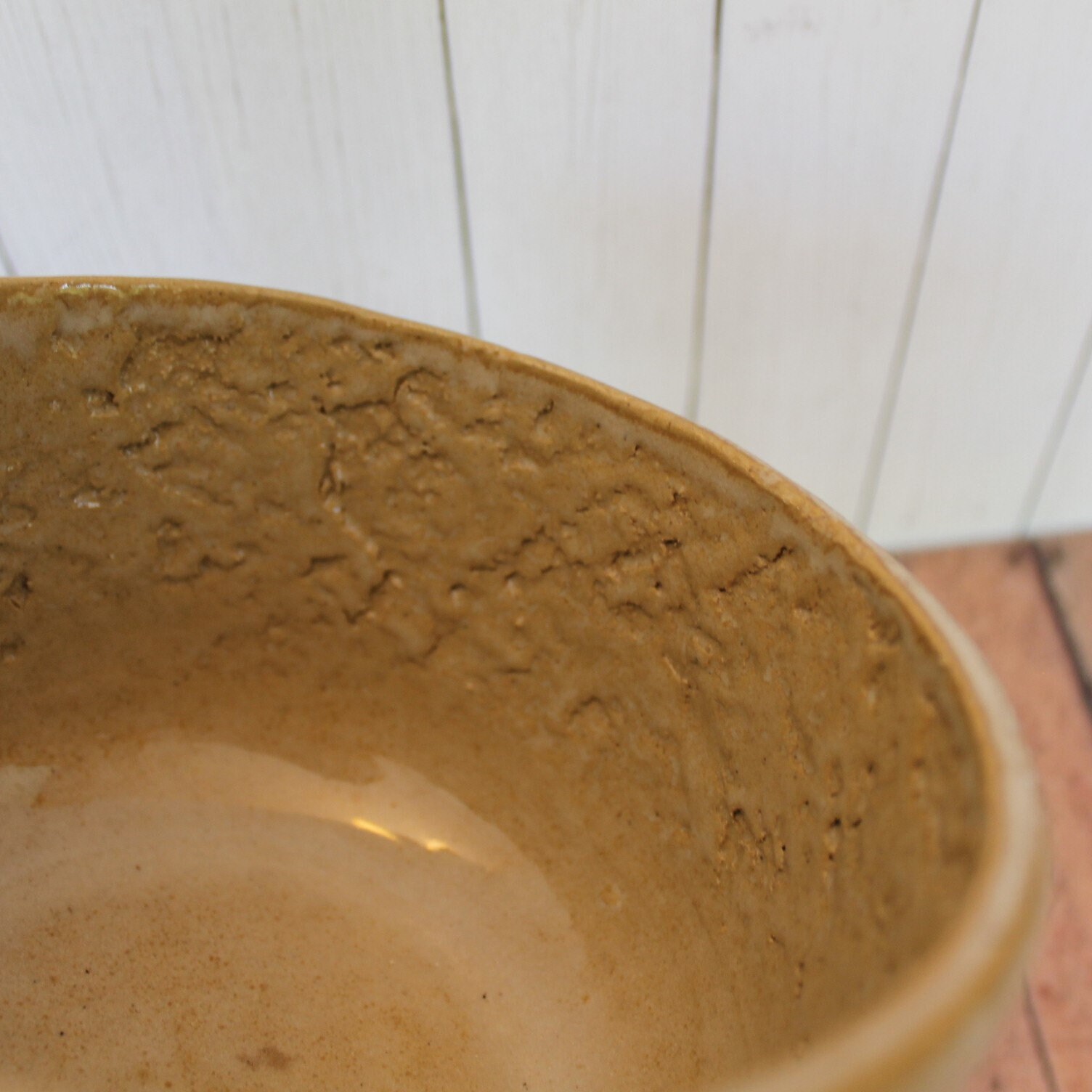 Vintage Zanesville Stoneware Planter Stoneage Modern Cream Tan Yellow Ribbed Flowerpot 7005