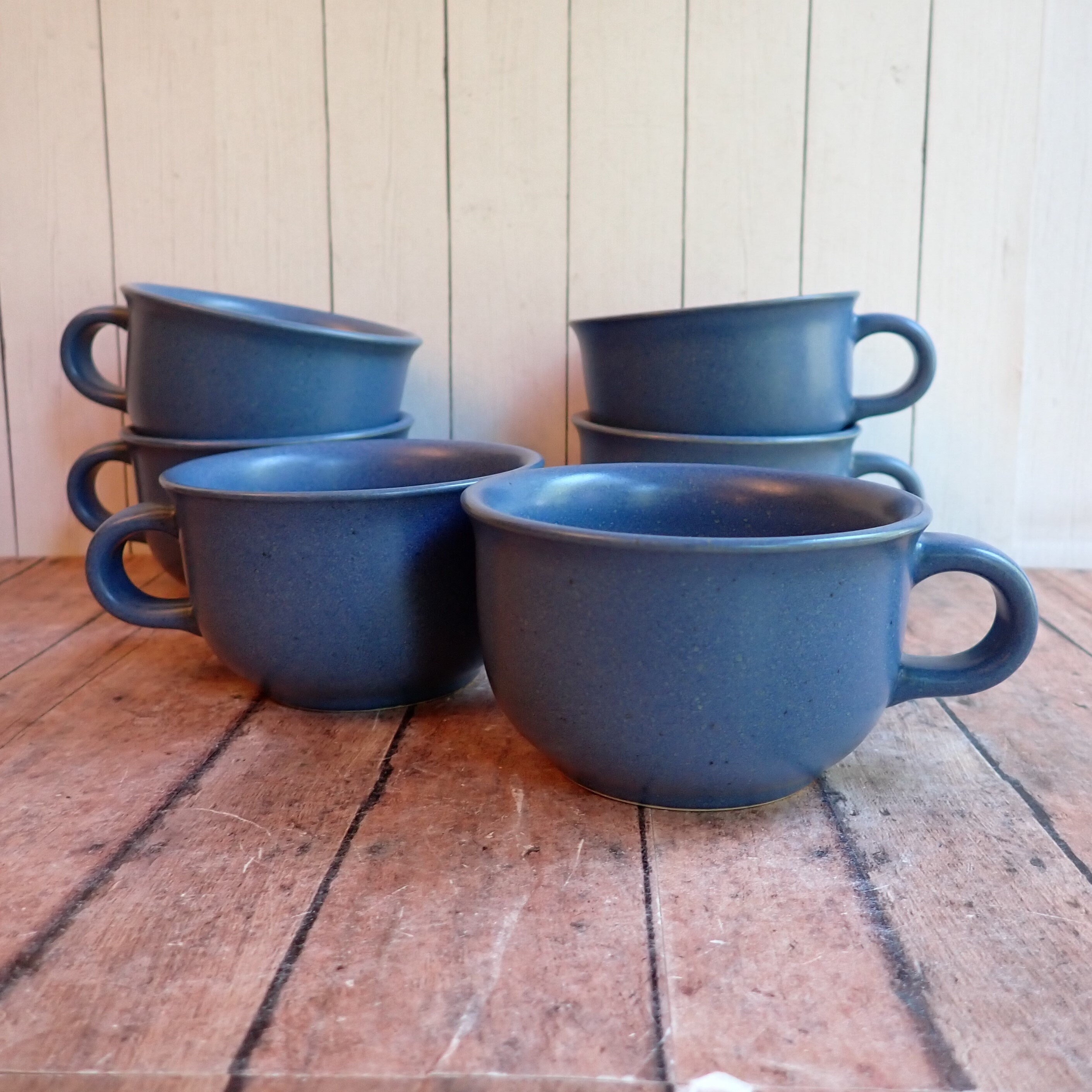 Vintage Dansk MESA SKY BLUE Flat Cups Set of 6 Ceramic Stoneware Made in Japan