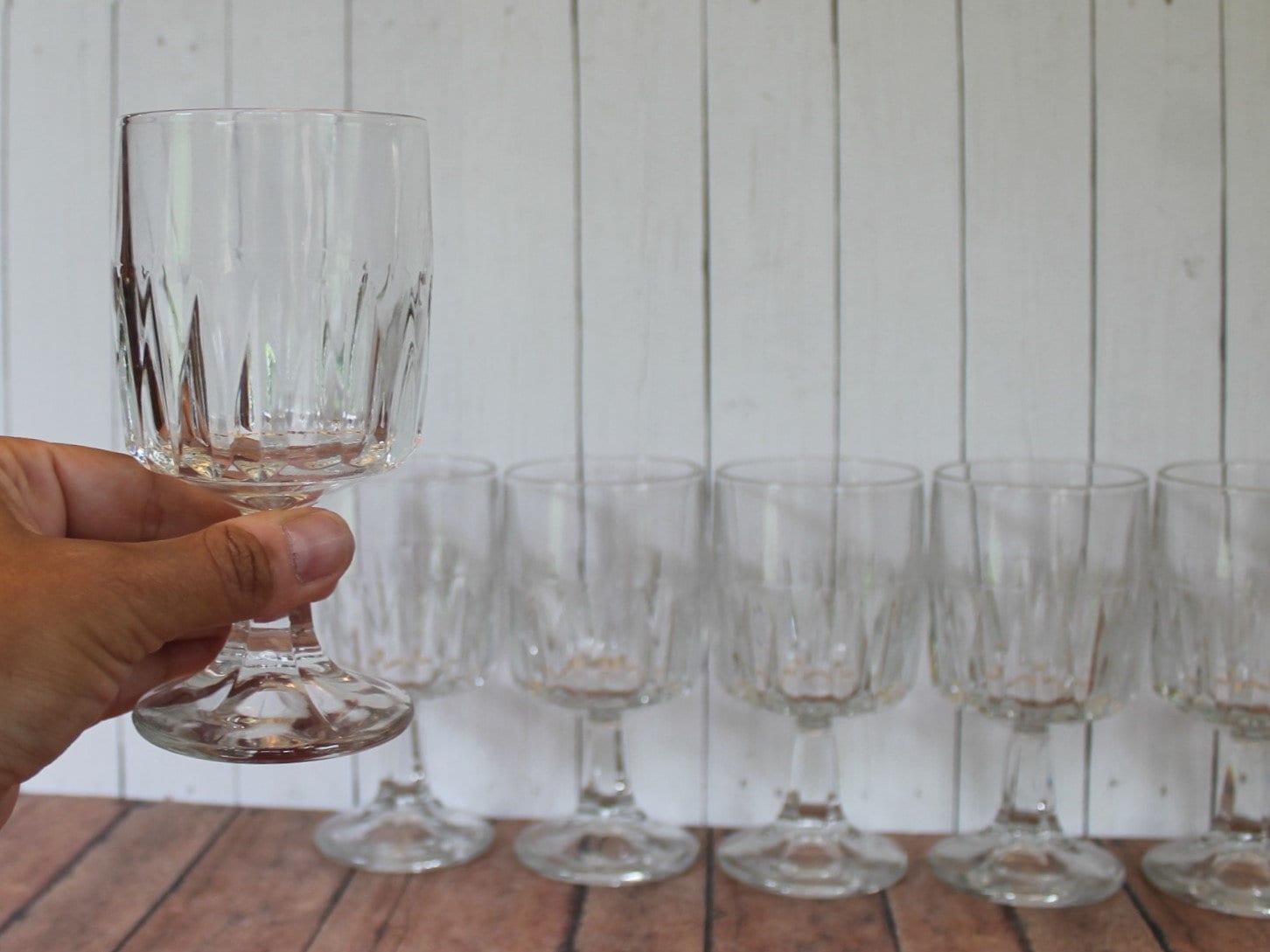 Vintage Libbey WINCHESTER Clear Wine Glasses Set of 2 Small Goblet 6 oz. Vertical Diamond Design