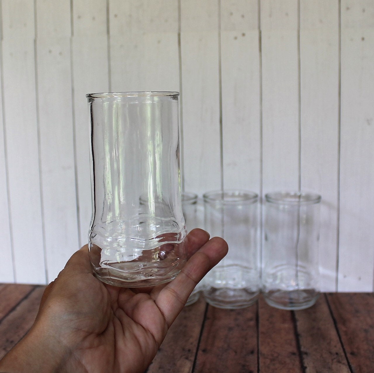 Vintage Jelly Jar Tumbler Glasses Set of 4 Tumblers with Rounded Bottom