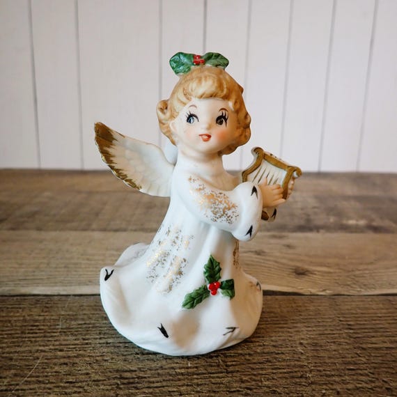 Vintage Lefton Angel with Harp Figurine 248 Christmas Angel