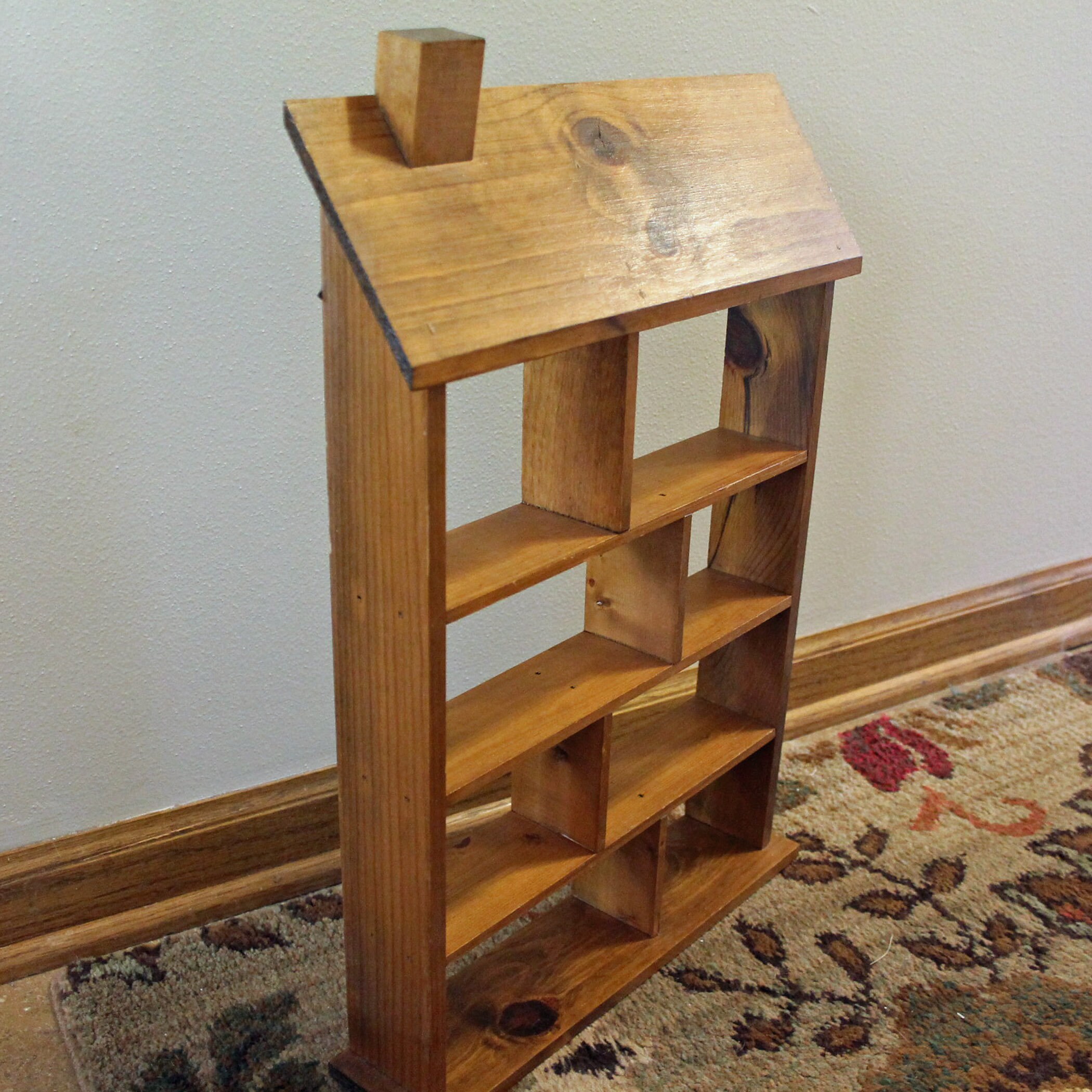 Vintage Wood House Shape Display Shelf for Small Miniatures Trinkets