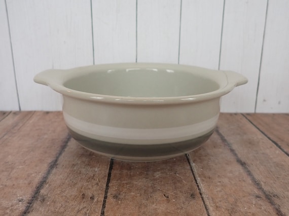 Vintage Arabia Finland SALLA Lugged Cereal Bowl Single Bowl White and Gray Stoneware with Colored Bands