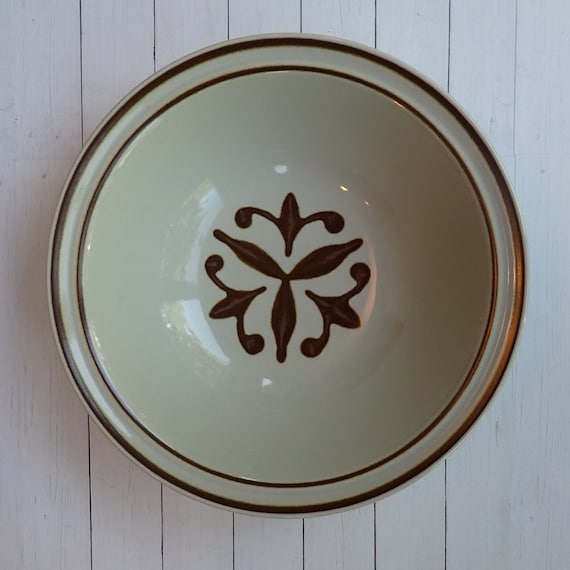 Vintage Casual Ceram Electra MALAGA Stoneware 10" Vegetable Serving Bowl White with Brown Floral Medallion Design