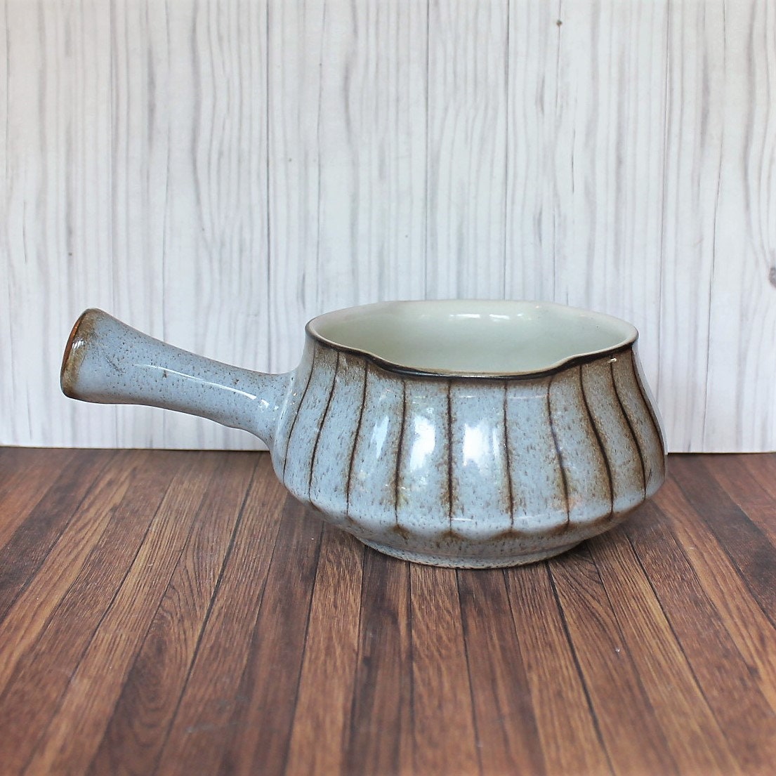 Vintage Denby STUDIO Ceramic Gravy Boat White Gray Brown with Lines