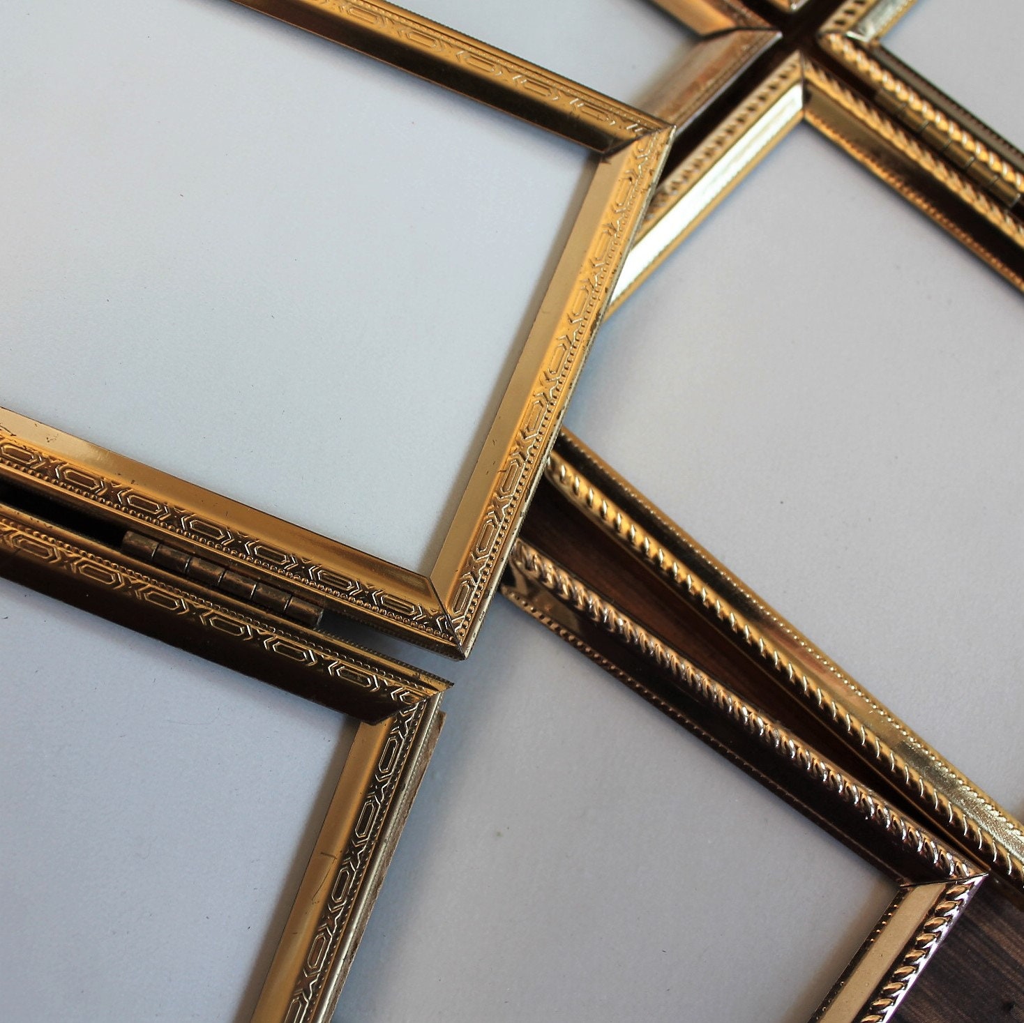 Vintage 2x3 Double Hinged Metal Gold Brass Photo Picture Frame Set of 4