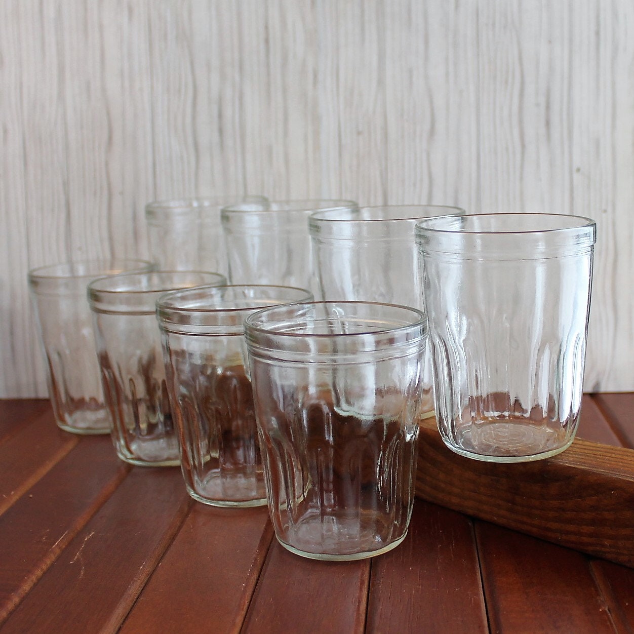 Vintage Clear Glass Jelly Jar Style Juice Glasses 8 oz. Tumblers Set of