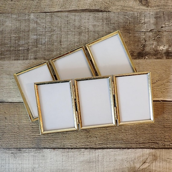 Vintage Brass Bronze Metal 2x3 Triple Hinged Frame Set of 2 Three Part Photo Picture Frame Tri-Fold 2" x 3"
