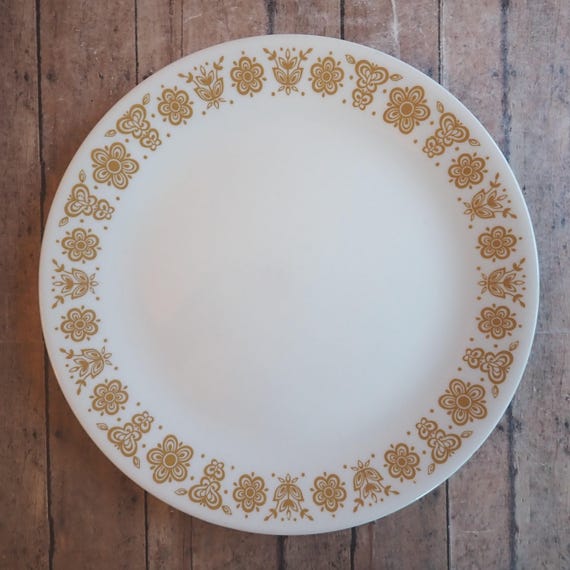 Vintage Corning Corelle Butterfly Gold Dinner Plates Set of 8 White with Orange Flower Design