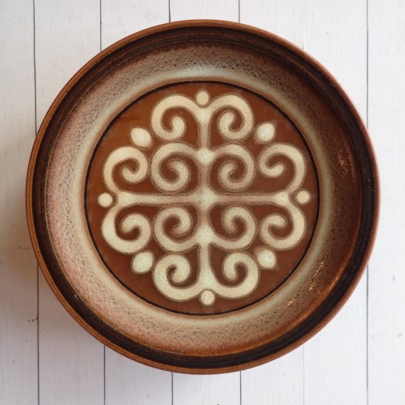 Vintage Sakura CADIZ Salad Plate of 5 Bowls Brown Stoneware with Modern Geometric Design