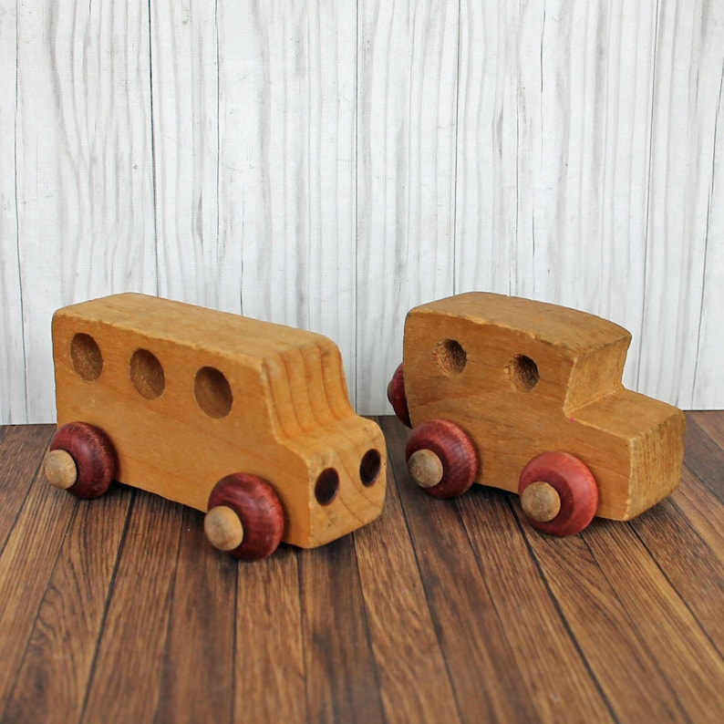 Vintage Montgomery Schoolhouse Wooden Car Vehicle Truck Toy Set of 3 Vermont Free Shipping