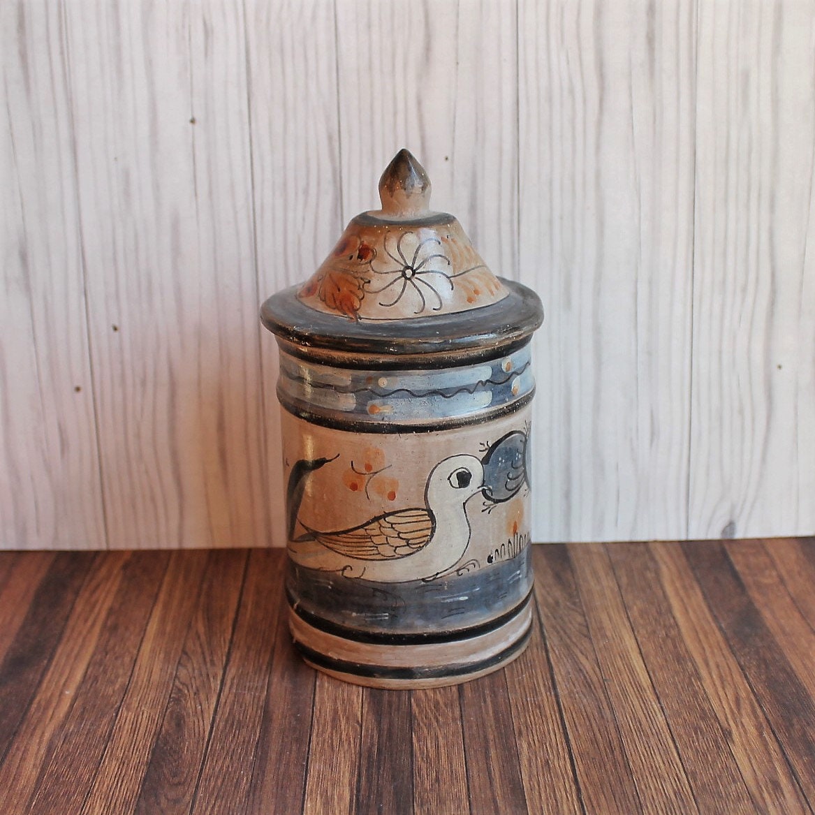 Vintage Mexican Tonala Spice Jar with Lid Small Canister Burnished