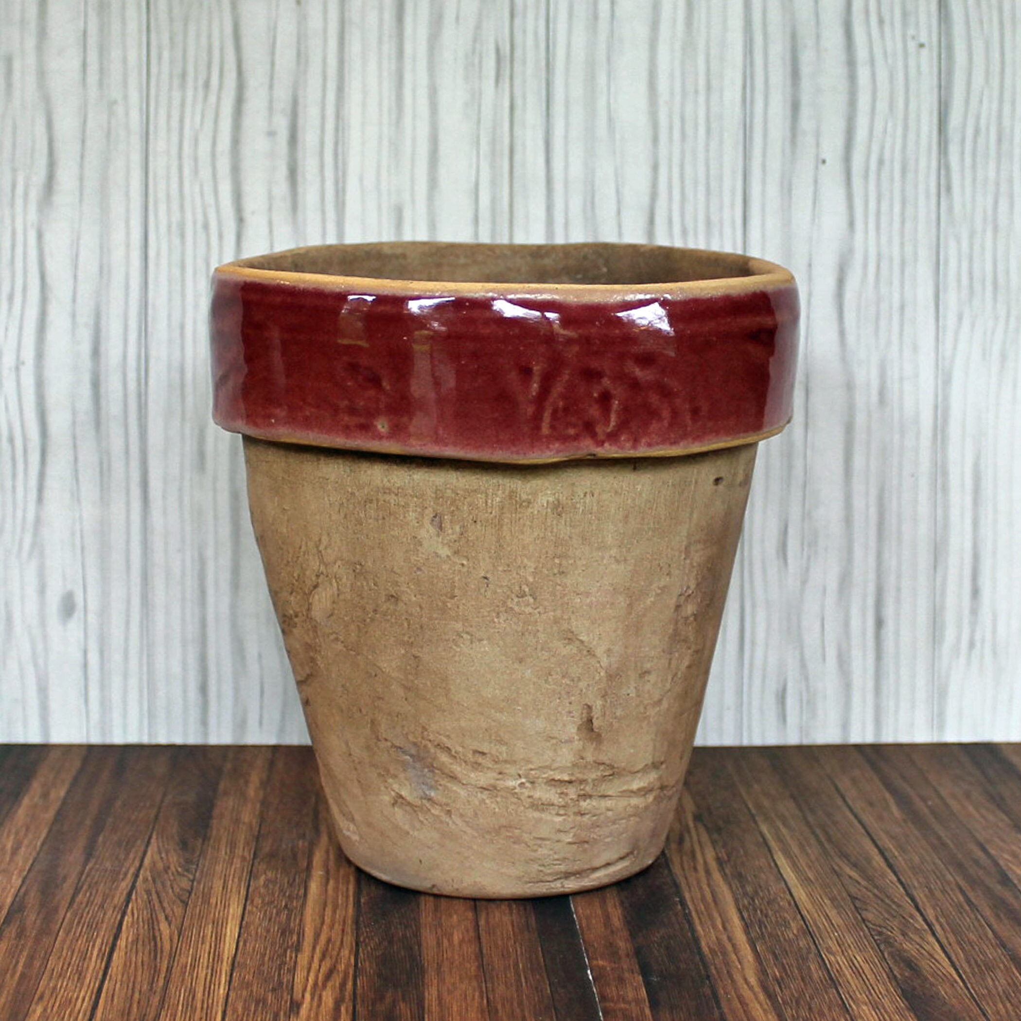 Vintage Rowe Pottery Works Stoneware Planter Flower Pot Tan White with