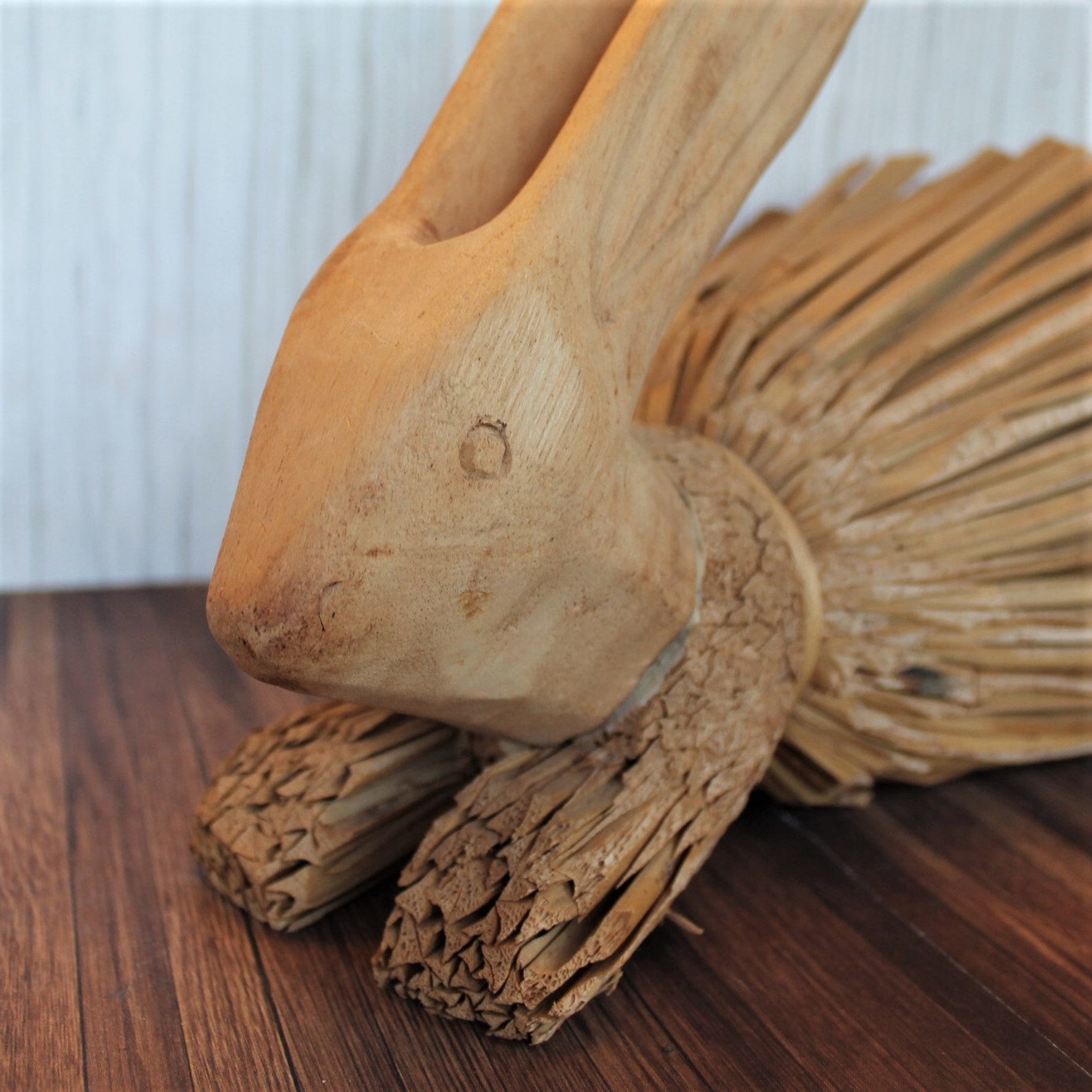 Vintage Wood Corn Husk Bunny Rabbit Figurine Tan Beige Easter Etsy