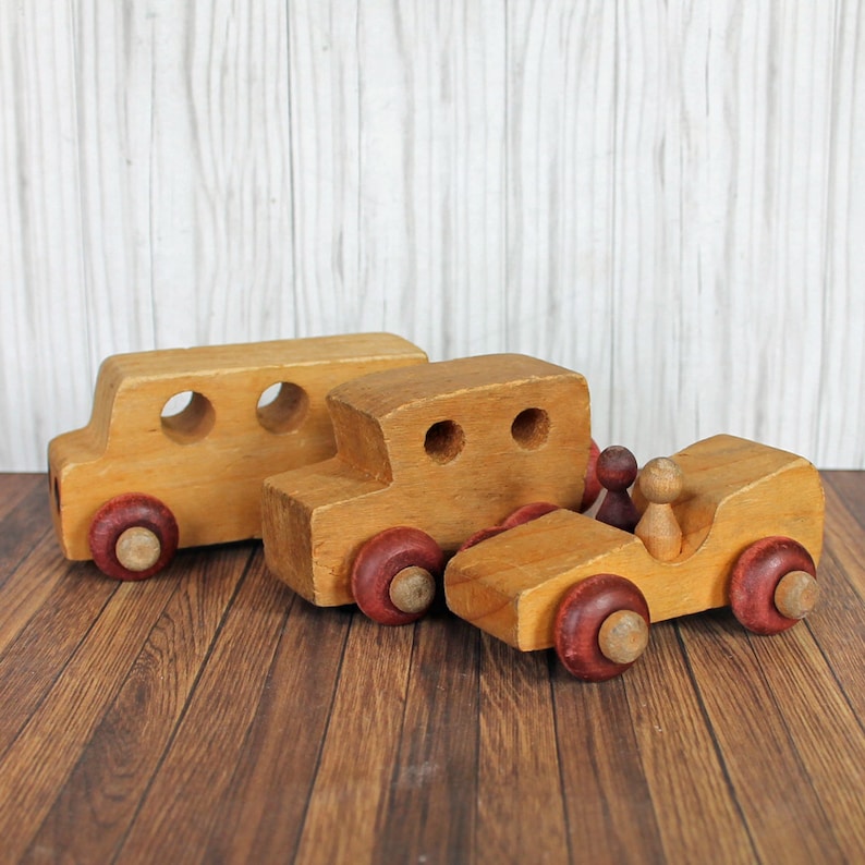 Vintage Montgomery Schoolhouse Wooden Car Vehicle Truck Toy Set of 3 Vermont Free Shipping