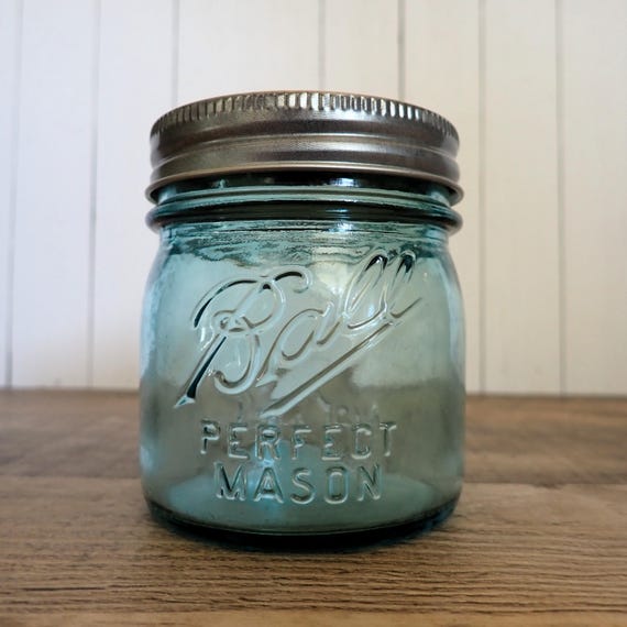 Vintage Blue Glass Ball Half Pint Mason Canning Jar