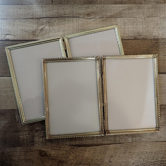 Vintage 5x7 Double Hinged Bi-Fold Metal Gold Brass Photo Picture Frame Set of 2 Frames 5" x 7" Bi Fold Frame