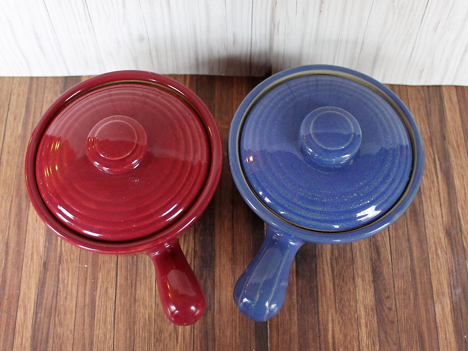 Vintage Individual Casserole Soup Bowl with Handle and Lid Set of 2