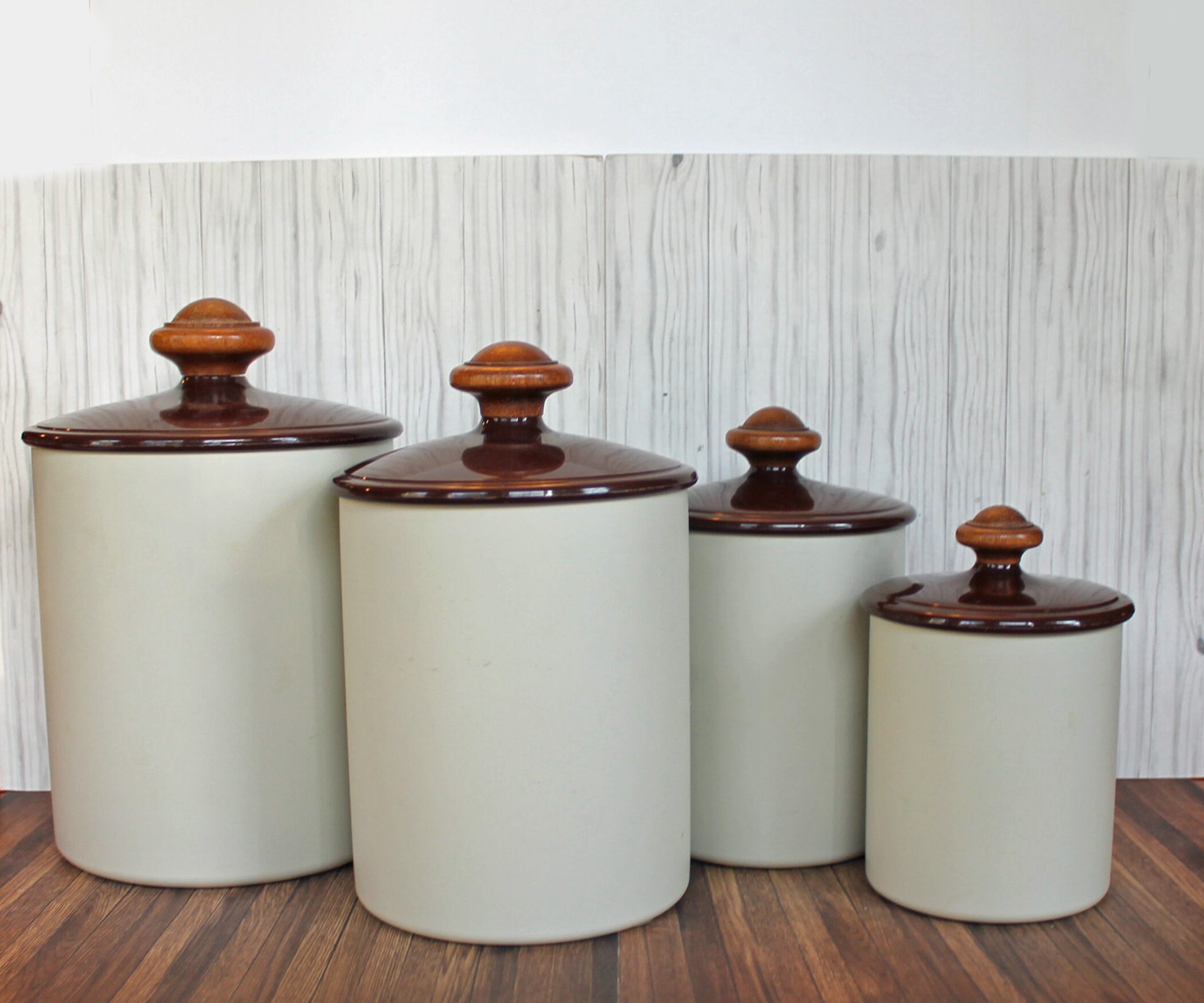 Vintage West Bend Canister Set of 4 Metal Canisters and Lids Cream and