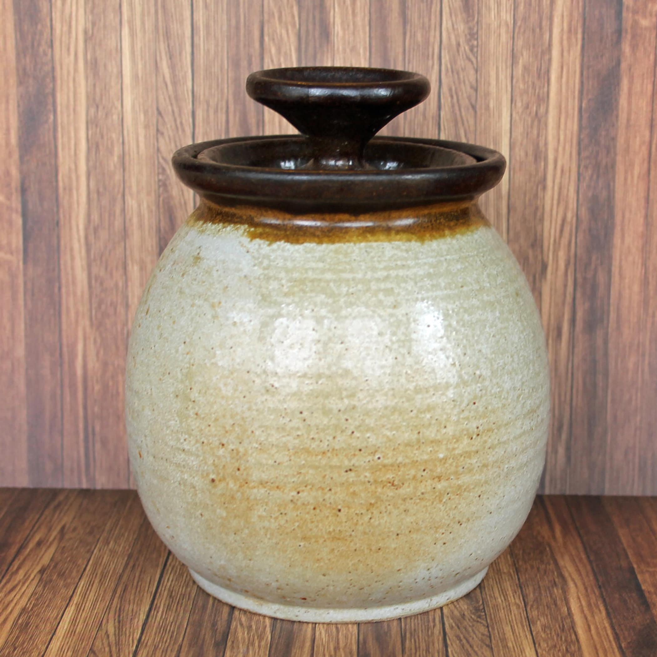 Vintage Stoneware Canister with Lid Studio Pottery Jar with Natural