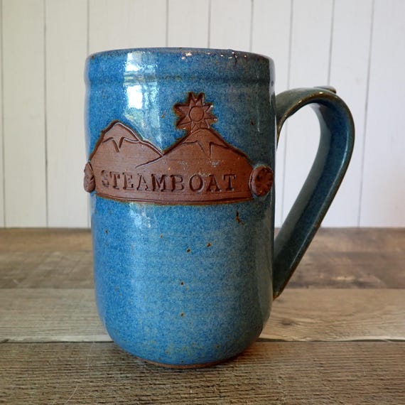 Vintage Clay Pen Pottery Large Brown Stoneware Steamboat Colorado Mug Stein Gray and Tan