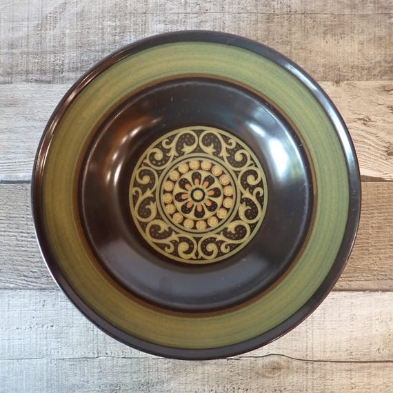 Vintage Mikasa Majorca VERONA Rim Soup Bowl Set of 2 Bowls Brown Green Orange Floral Medallion Design Mid Century Modern