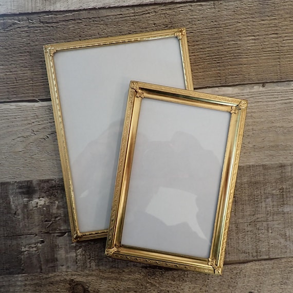 Vintage 5x7 and 4x6 Brass Gold Photo Picture Frame Set of 2 Coordinating Etched Frames