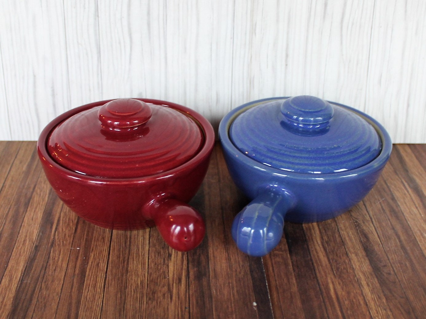 Vintage Individual Casserole Soup Bowl with Handle and Lid Set of 2