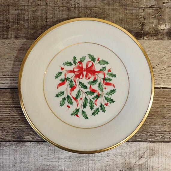 Vintage Lenox HOLIDAY GOLD Red Ribbon Salad Plate Set of 6 Christmas Plates