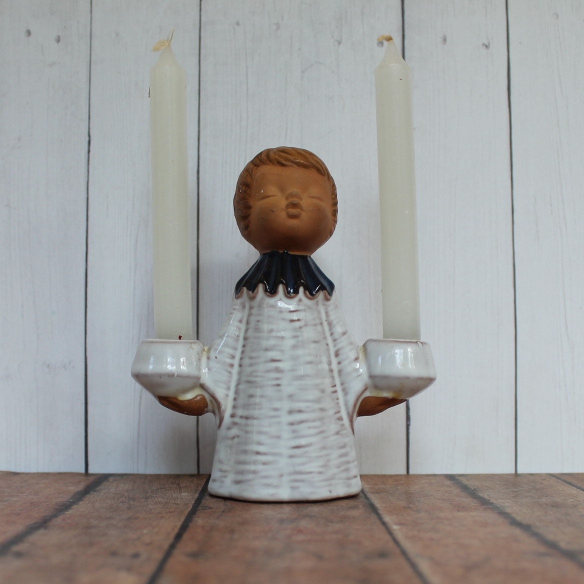 Vintage Pottery Choir Boy Caroler Figurine Candle Holder Figurine Angel