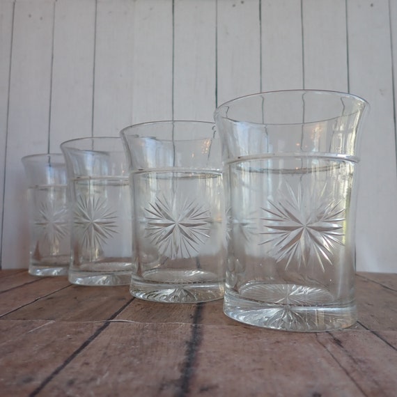 Vintage Indiana Glass Bethlehem Star Tumbler Set of 4 Glasses 8 oz. Jelly Jar Style Glassware 1910-1920