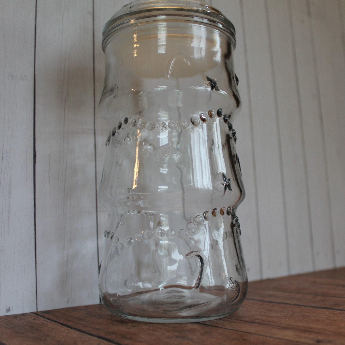 Vintage Clear Glass Christmas Tree Canister Jar Container Candy with