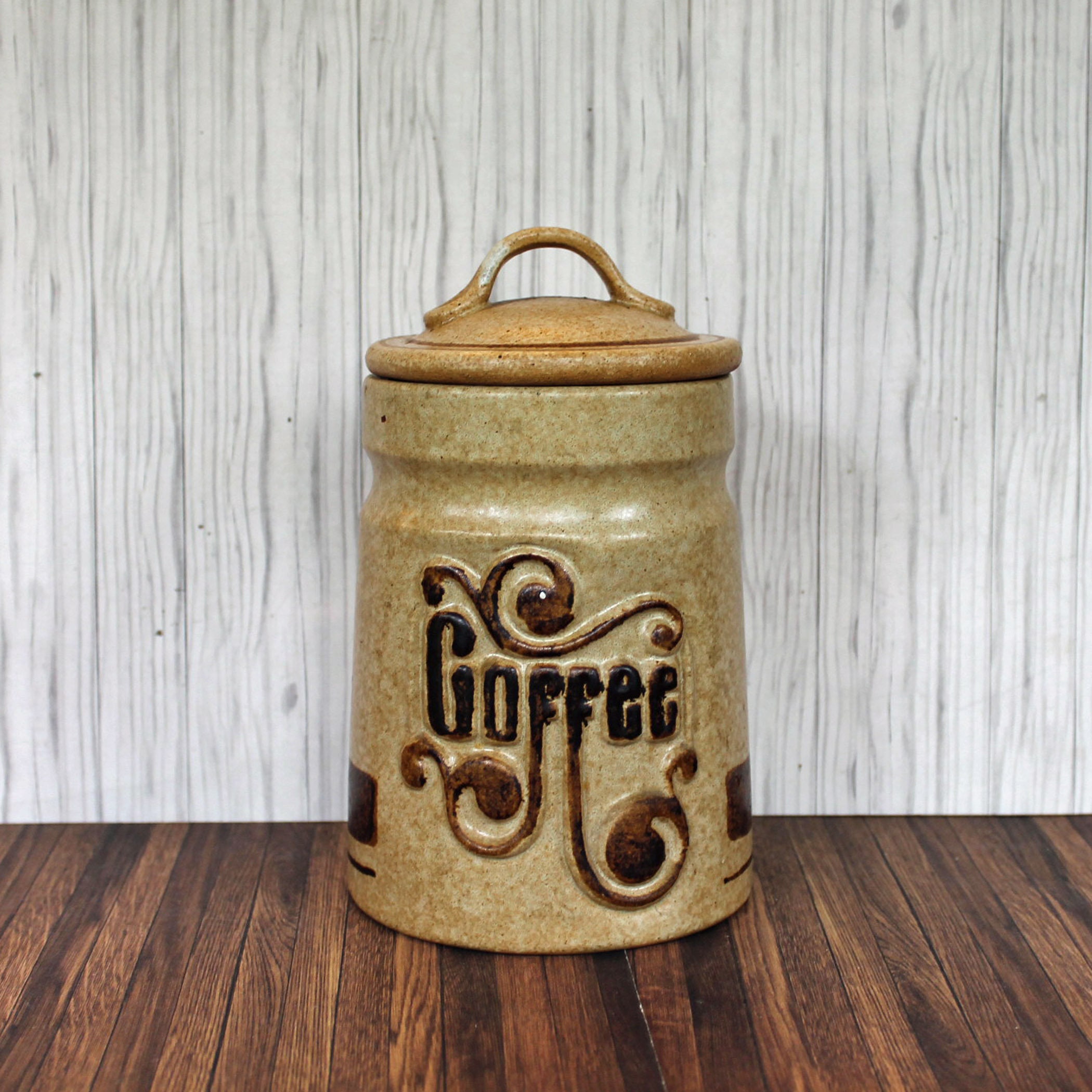 Vintage Pottery Craft USA Ceramic Stoneware Coffee Canister with Lid