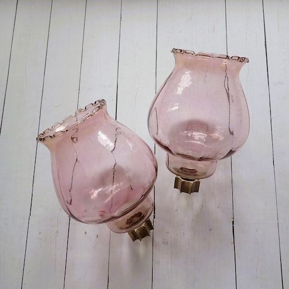 Vintage Pink Glass Votive Cup Set of 2 Pink with Ribbed Pattern for Candlestick or Sconce