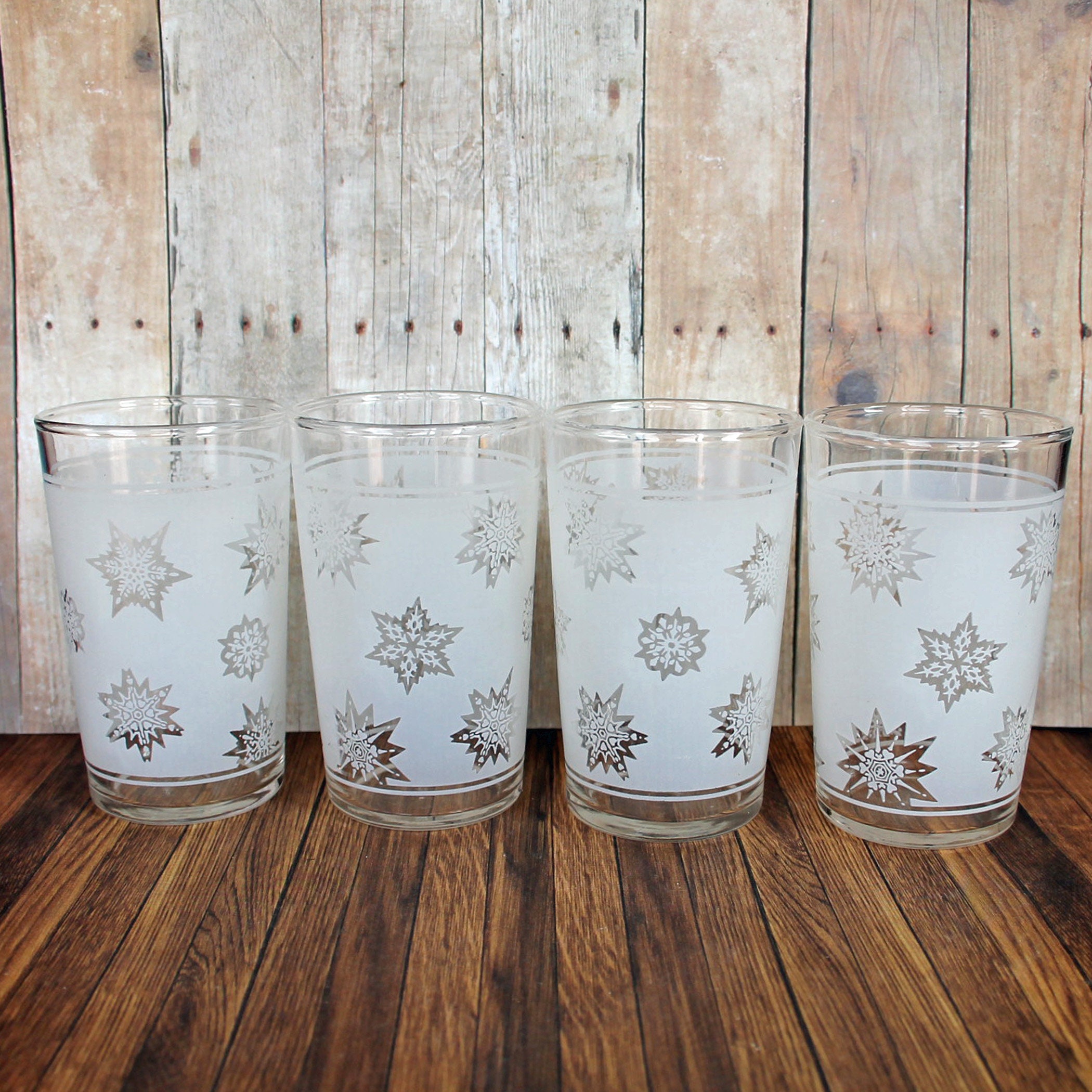 Vintage Federal Glass Atomic Snowflake Juice Glasses Set of 4 Small