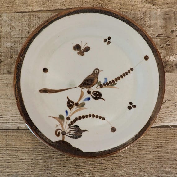 Vintage Ken Edwards El Palomar Brown 8" Salad Plate Tonala Mexican Pottery with Brown Bird