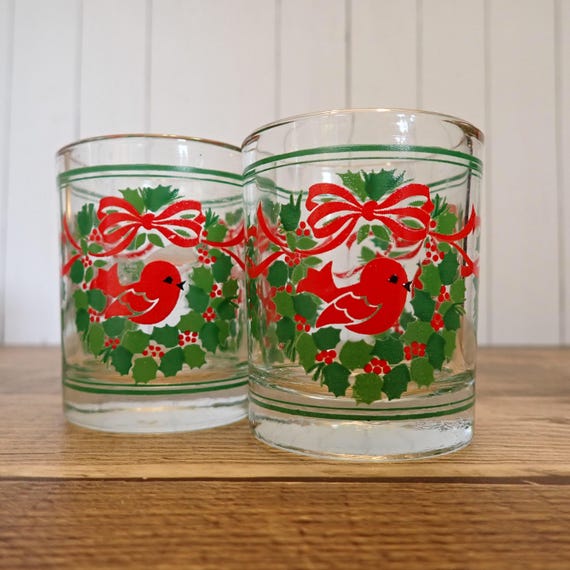 Vintage Hallmark Ambassador Glass Votive Tealight Candle Holder with Stained Glass Cardinal Red Bird Design