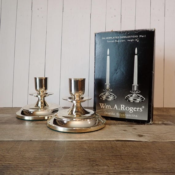 Vintage Rogers Silver Plated Candlestick Set of 2 Matching Silver Metal Candle Holders Oneida Silversmiths