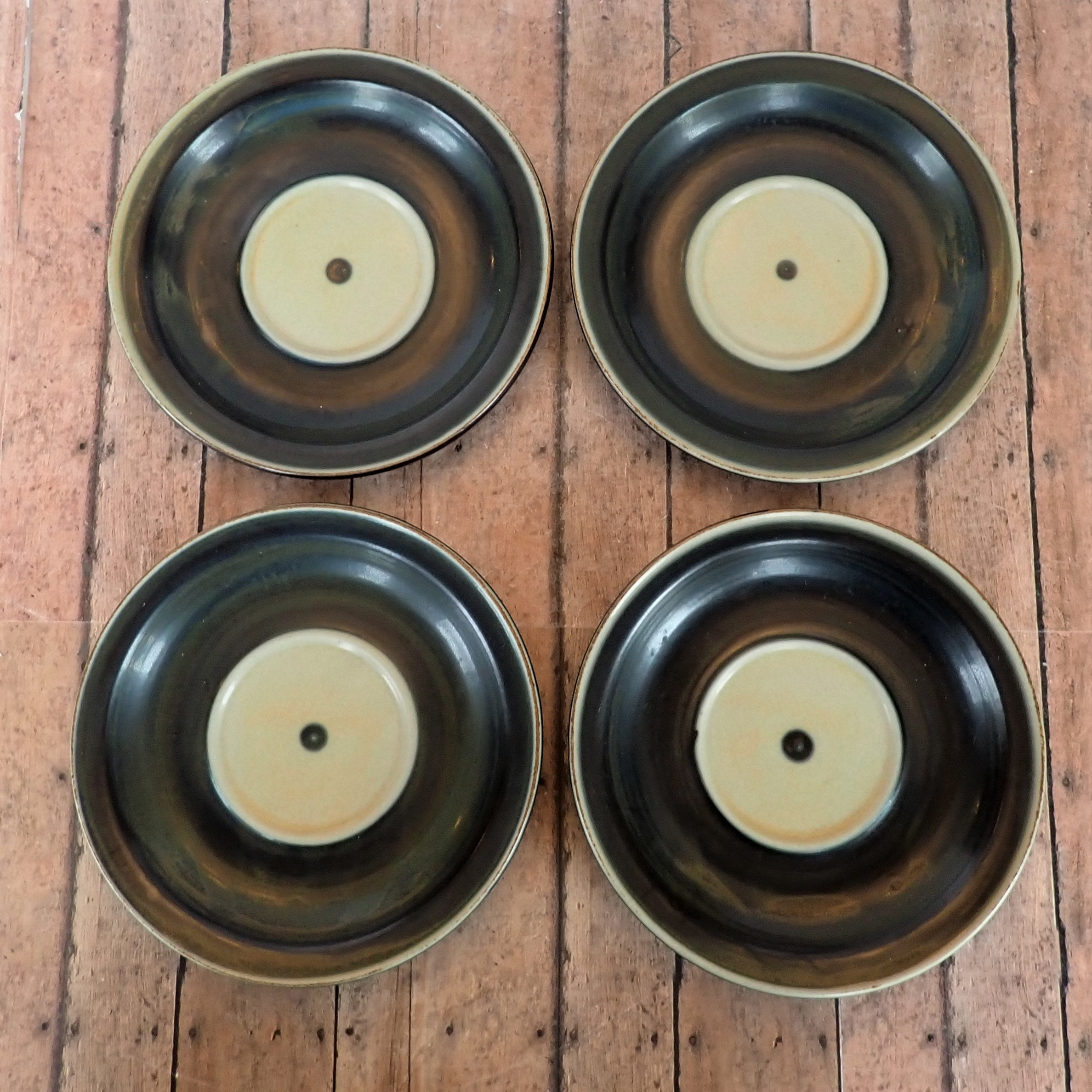 Vintage Iron Mountain Stoneware BLACKSBURG Saucers Set of 4 White and