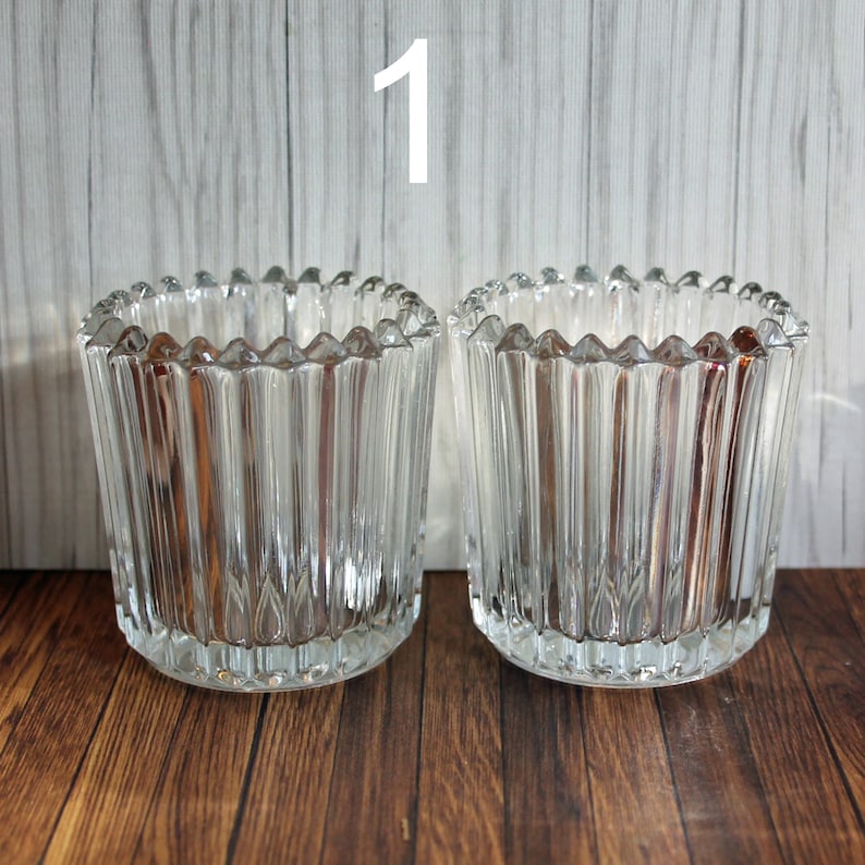 Vintage Clear Glass Votive Candle Holder PAIRS YOU CHOOSE Set of 2 Hobnail Ribbed Diamond Floral Avon Homco Home Interiors Princess House #1 Ribbed